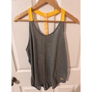 Nike Dri Fit Breathe Elastika Tank Top Gray Yellow Loose Fit Women's Large